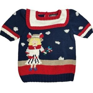 Berek Vintage Hand Knit Graphic Sweater Sailor Collar Red White Blue Big Girl 10